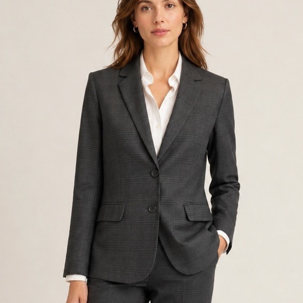 Banana Republic Womens Blazer Size 10 Grey Plaid Professional Workwear Jacket